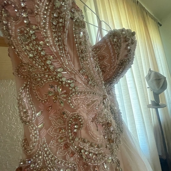 Terani Couture, Ballroom Gown, Strapless, Pink, Beaded Detail With Lace up Back. - Picture 3 of 7
